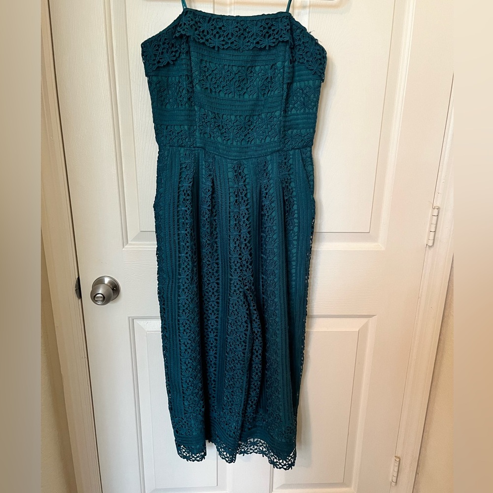 Anthropologie, strapless, embroidered jumpsuit